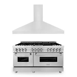 ZLINE 60" Kitchen Package with Stainless Steel Dual Fuel Range and Convertible Vent Range Hood